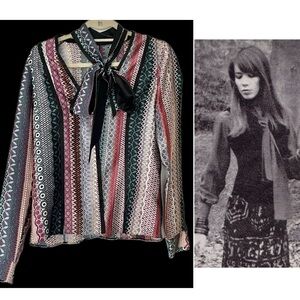 🎀🎀 cinq a sept pussybow  
silk top  printed tie top silk blouse size small